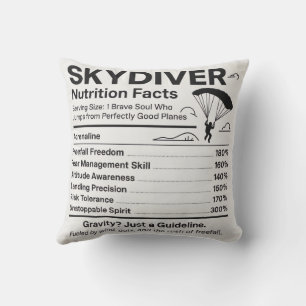 Skydiver Nutrition Facts Throw Pillow Gift for Sky