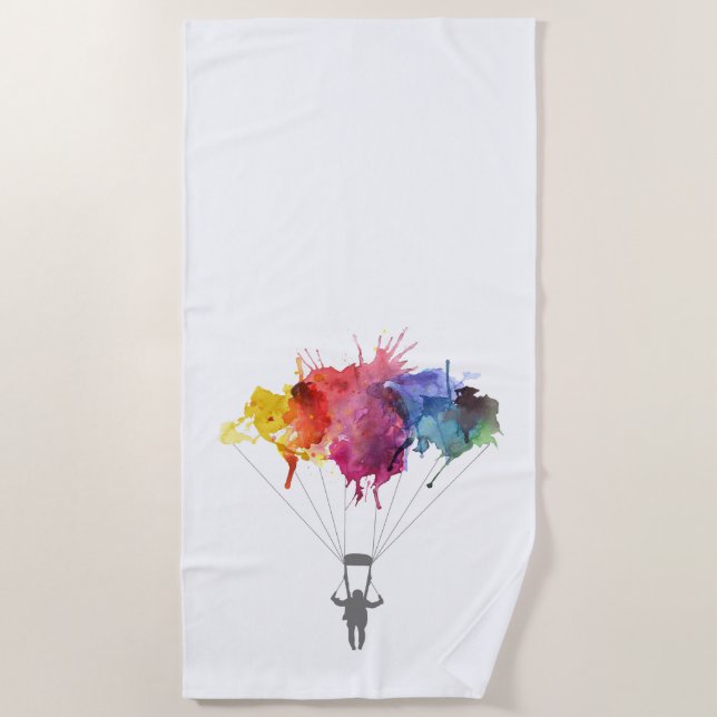 Skydiver, Parachute. Skydiving Sport. Parachuting Beach Towel (Front)