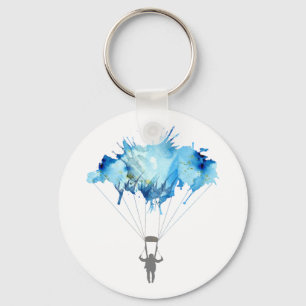 Skydiver, Parachute. Skydiving Sport. Parachuting Key Ring