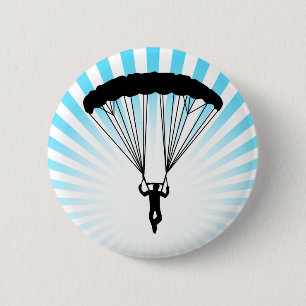 skydiver silhouette 6 cm round badge