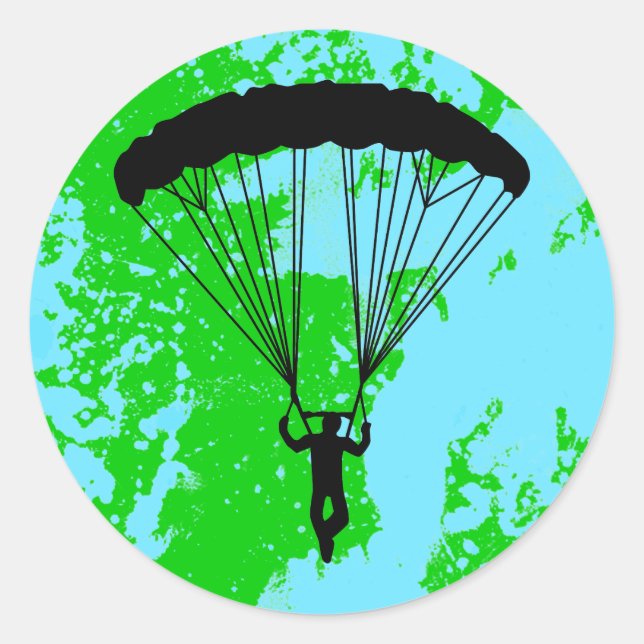 skydiver silhouette classic round sticker (Front)