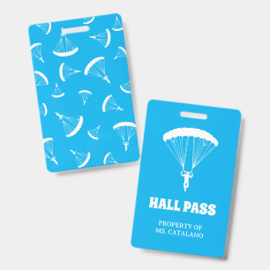 skydiver Teacher Hall Pass school colours ID Badge