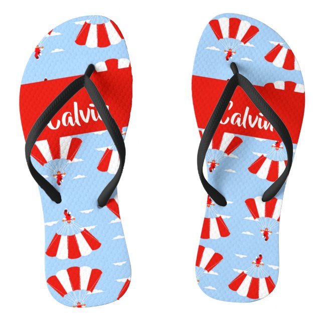 Skydiver with red and white parachute pattern jandals (Footbed)