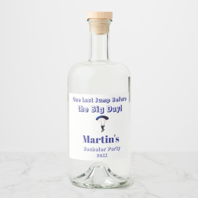 Skydiving Bachelor Party Funny Adventure Theme Liquor Bottle Label (Front)