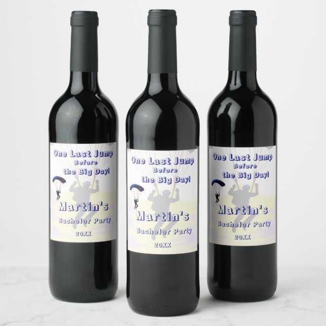 Skydiving Bachelor Party Funny Adventure Theme Wine Label (Bottles)