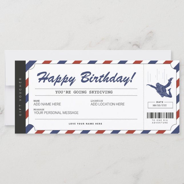 Skydiving Birthday Gift Ticket Voucher Certificate (Front)