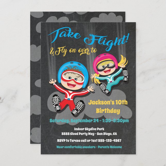 Skydiving birthday party invitation (Front/Back)