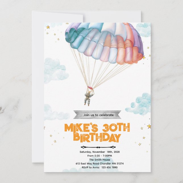 Skydiving Birthday party Invitation (Front)