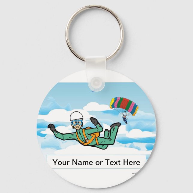 Skydiving - Granny Cartoon by PrintedPerfection  Key Ring (Front)