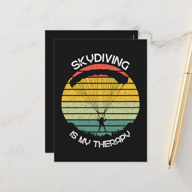 Skydiving Is My Therapy Holiday Postcard (Front/Back In Situ)