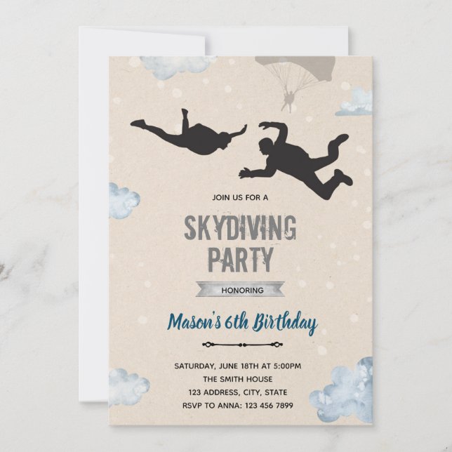 Skydiving party theme invitation (Front)