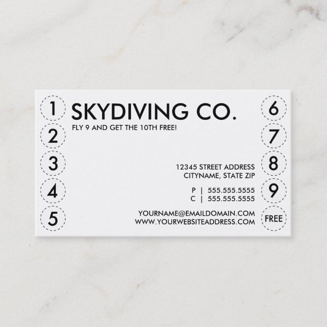 skydiving punch card (Front)