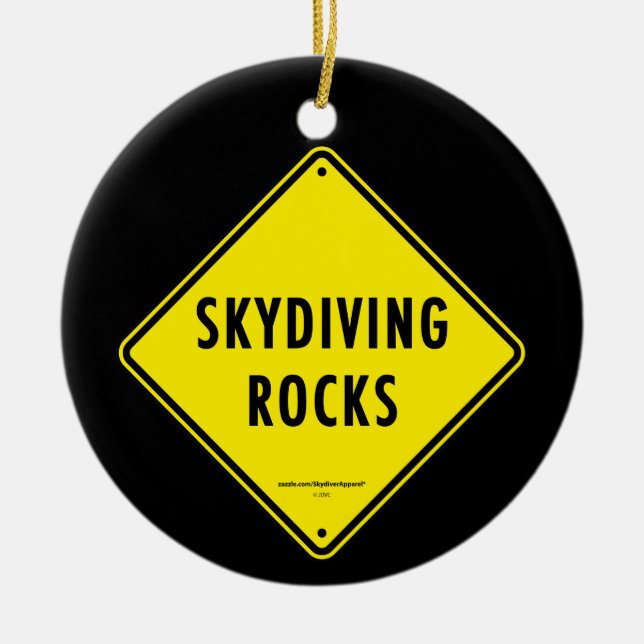 SKYDIVING ROCKS Road Sign Ceramic Tree Decoration (Front)