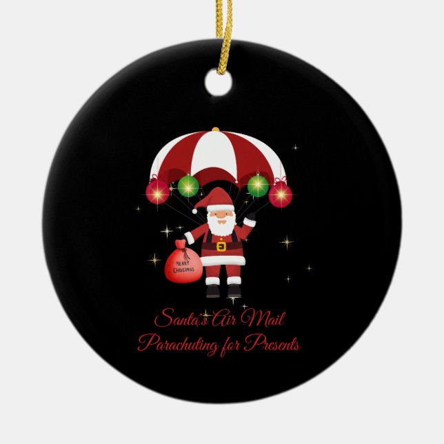 Skydiving Santa Parachute Air Mail Ceramic Tree Decoration (Front)