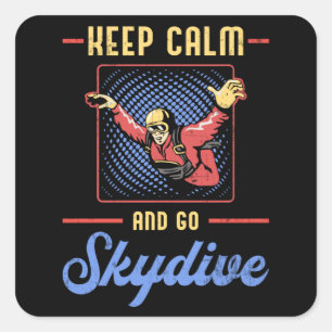 Skydiving Skydiver Retro Keep Calm Funny Gift Square Sticker