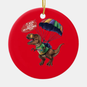 Skydiving T-Rex Ceramic Tree Decoration