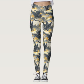 Skydwellers – Black & Gold Dragons Leggings