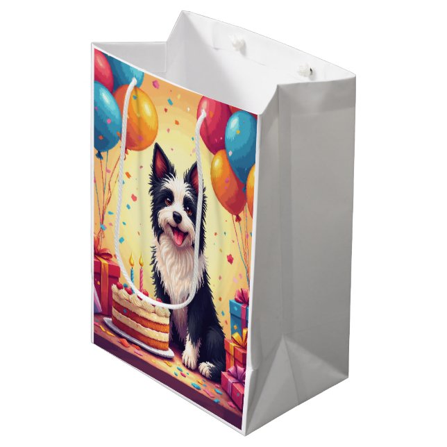 Skye Terrier Birthday Celebration Medium Gift Bag (Front Angled)