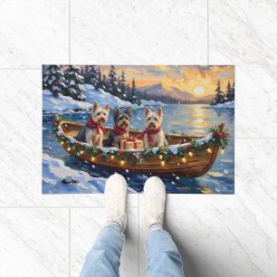 Skye Terrier Christmas Boat Holiday Doormat