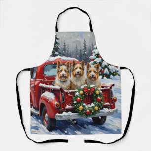 Skye Terrier Christmas Red Truck Holiday Apron