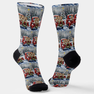Skye Terrier Christmas Red Truck Holiday Socks
