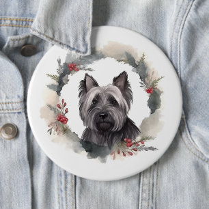 Skye Terrier Christmas Wreath Festive Pup 6 Cm Round Badge