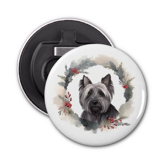 Skye Terrier Christmas Wreath Festive Pup Bottle Opener (Front)