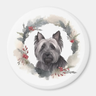 Skye Terrier Christmas Wreath Festive Pup Magnet
