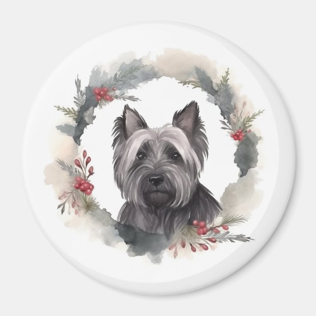 Skye Terrier Christmas Wreath Festive Pup Magnet (Front)