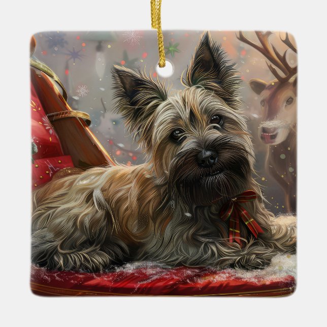 Skye Terrier Dog Christmas Festive Ceramic Ornament (Front)