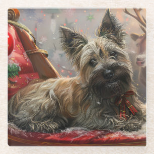 Skye Terrier Dog Christmas Festive Glass Coaster