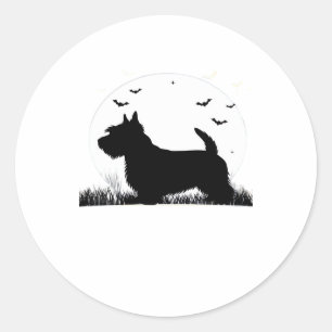 Skye Terrier Dog � Halloween Moon Silhouette Class Classic Round Sticker