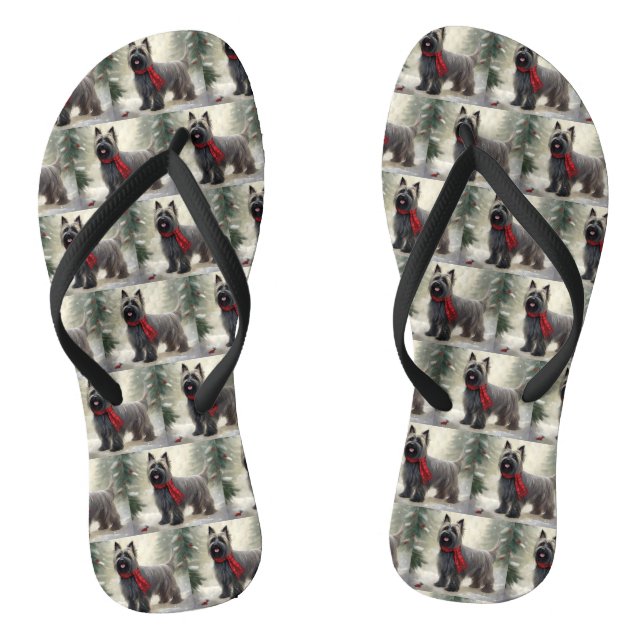 Skye Terrier Dog in Snow Christmas  Jandals (Footbed)