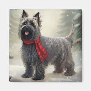 Skye Terrier Dog in Snow Christmas Magnet