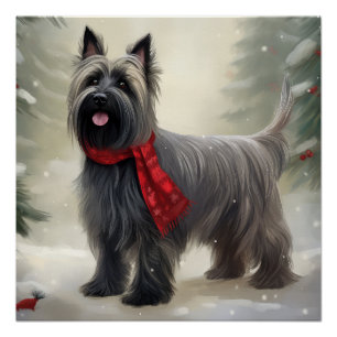 Skye Terrier Dog in Snow Christmas Poster