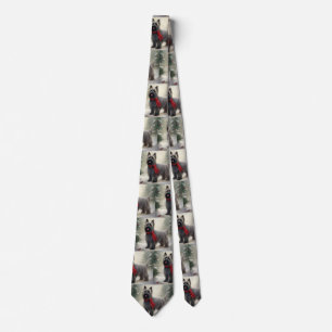 Skye Terrier Dog in Snow Christmas Tie