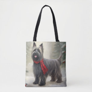 Skye Terrier Dog in Snow Christmas Tote Bag