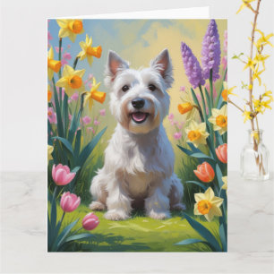 Skye Terrier Dog Spring Flowers Painting Card