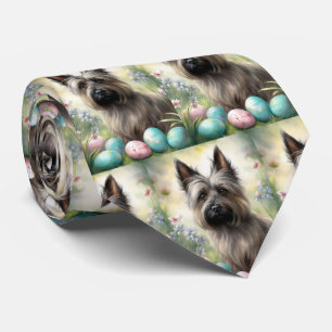 Skye Terrier Dog with Easter Eggs Holiday Tie