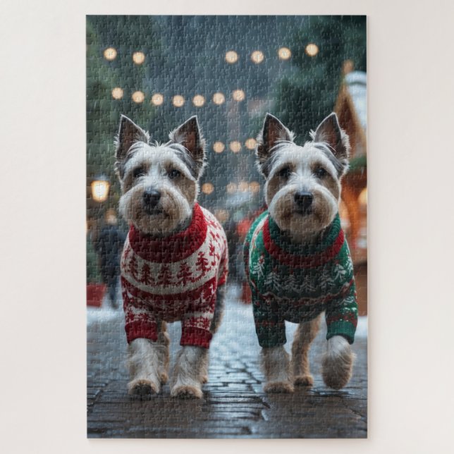 Skye Terrier Dogs Christmas Snow Holiday  Jigsaw Puzzle (Vertical)