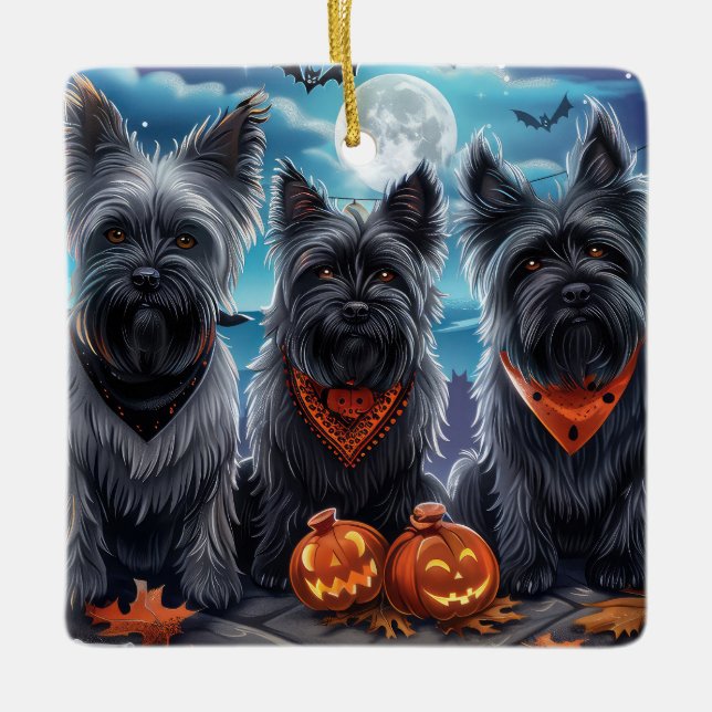 Skye Terrier Halloween Spooky  Ceramic Ornament (Front)