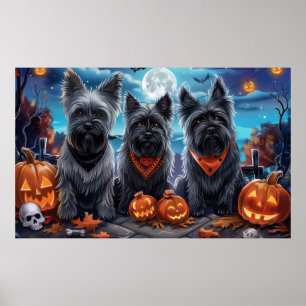 Skye Terrier Halloween Spooky Poster