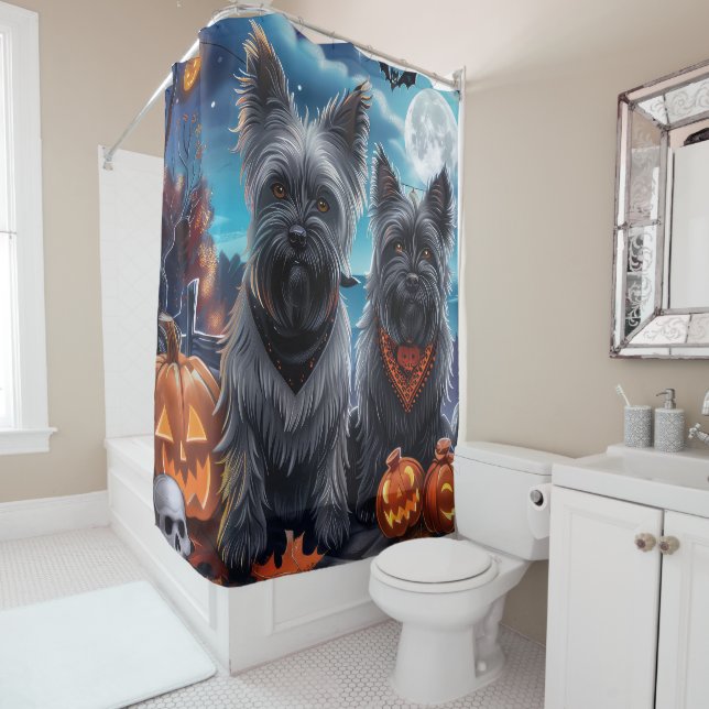 Skye Terrier Halloween Spooky  Shower Curtain (In Situ)