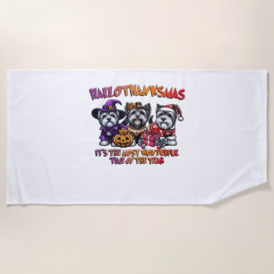 Skye Terrier Halloween Thanksgiving Christmas Clas Beach Towel