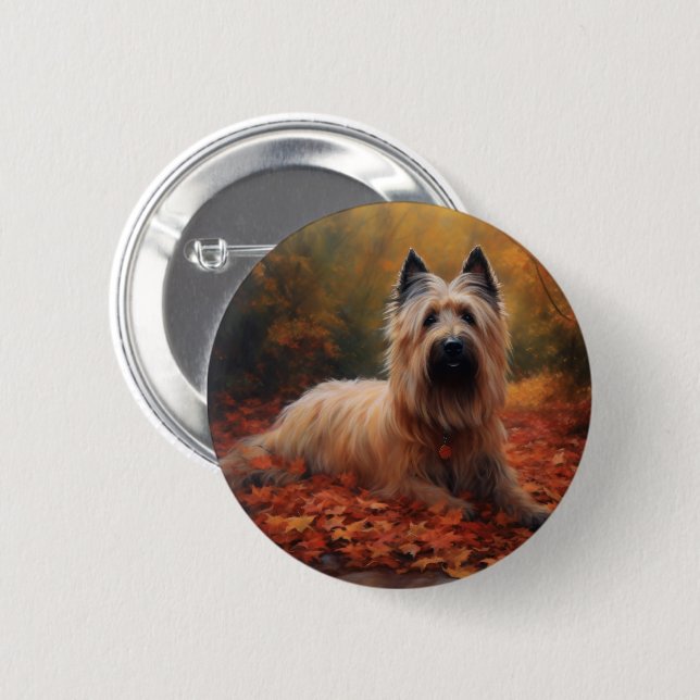 Skye Terrier in Autumn Leaves Fall Inspire 6 Cm Round Badge (Front & Back)