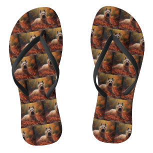 Skye Terrier in Autumn Leaves Fall Inspire Jandals