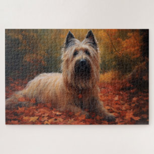 Skye Terrier in Autumn Leaves Fall Inspire Jigsaw Puzzle