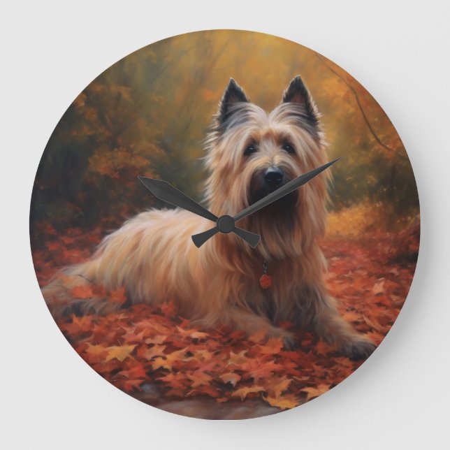 Skye Terrier in Autumn Leaves Fall Inspire Large Clock (Front)