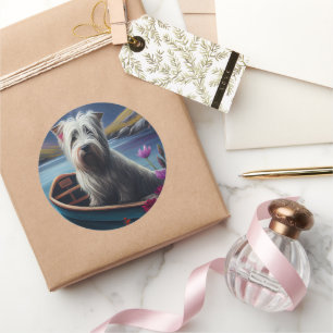 Skye Terrier on a Paddle: A Scenic Adventure Classic Round Sticker