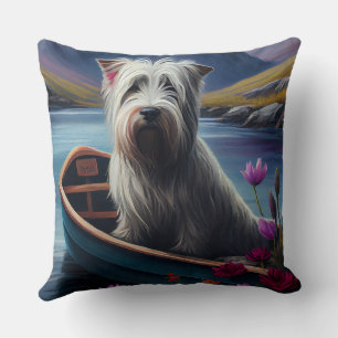 Skye Terrier on a Paddle: A Scenic Adventure  Cushion